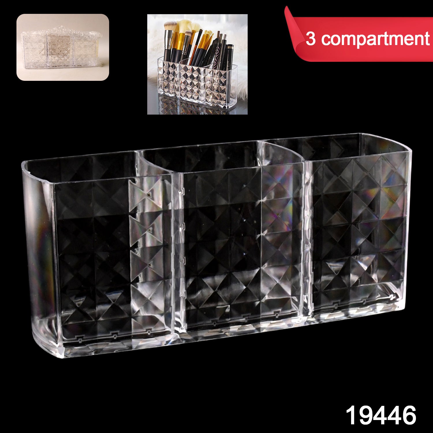Elegant Crystal-effect 3-compartment Acrylic Makeup Brush Holder (1 Pc) Elegant Crystal-effect 3-compartment Acrylic Makeup Brush Holder (1 Pc)